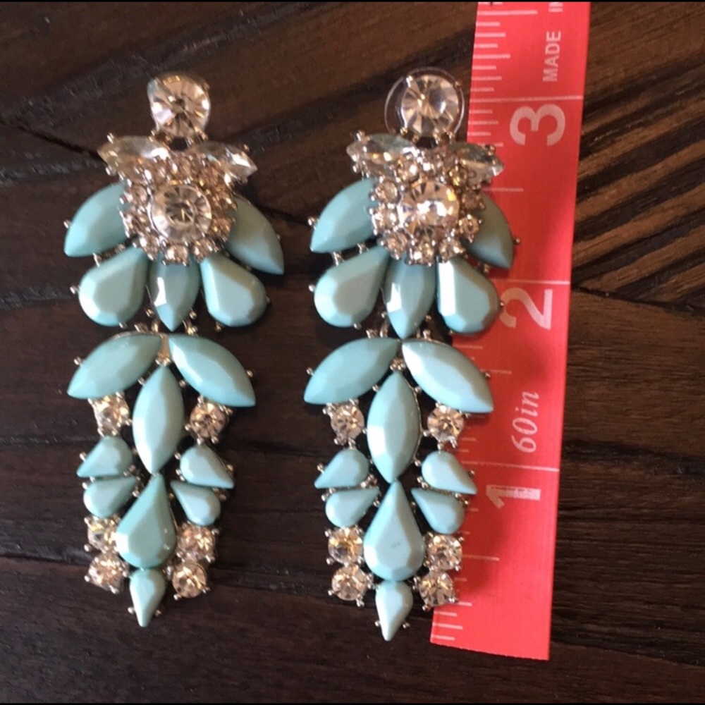 Teal Chandelier Statement Earrings! - Picture 3 of 3